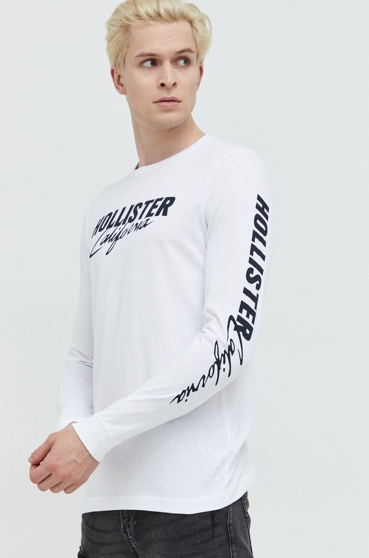 Bavlnené tričko s dlhým rukávom Hollister Co. KI323.2294.100 biela