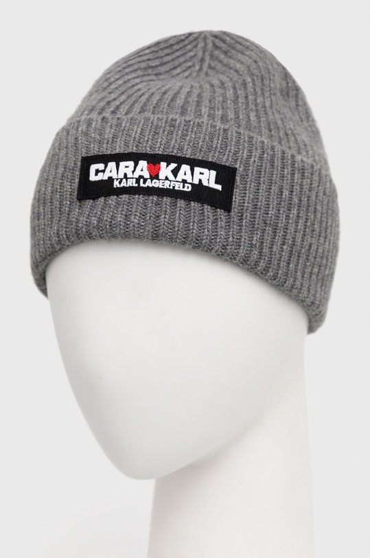 Čepice z vlněné směsi Karl Lagerfeld 226W3418 šedá AW22