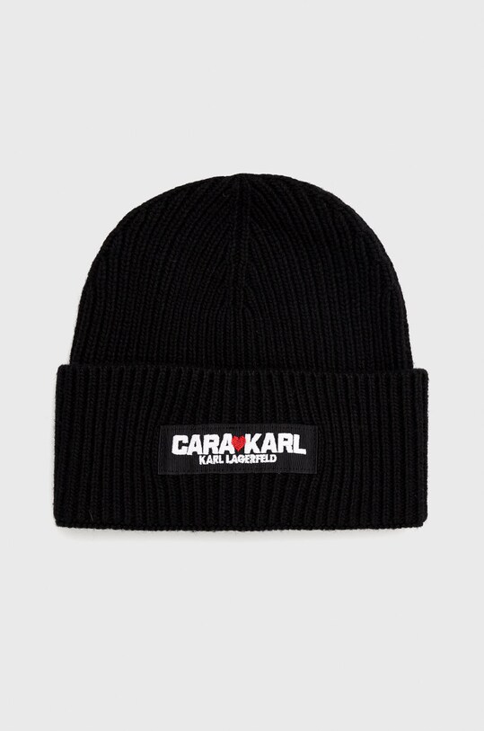 Kapa s dodatkom vune Karl Lagerfeld natpis crna 226W3418
