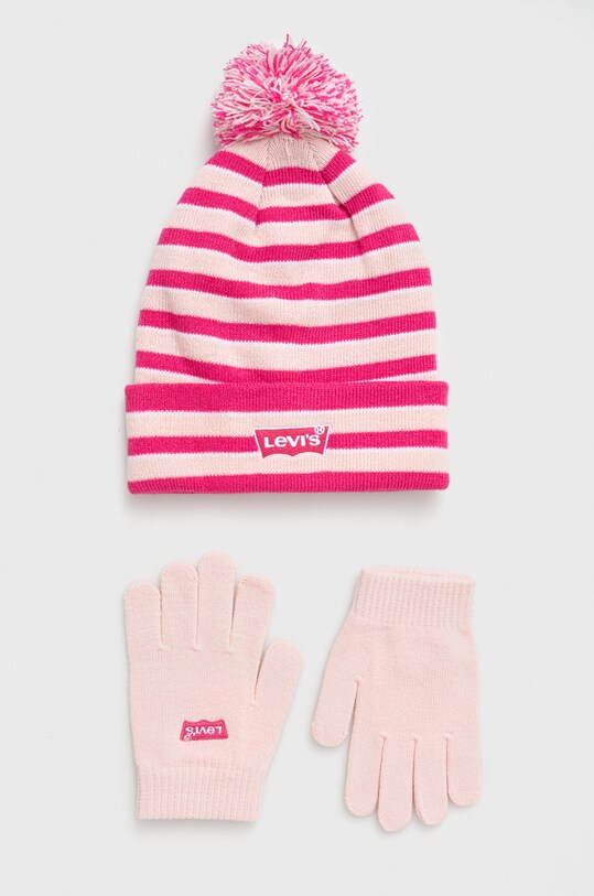 Levi's czapka i rękawiczki dziecięce pozostałe różowy 9A8514.