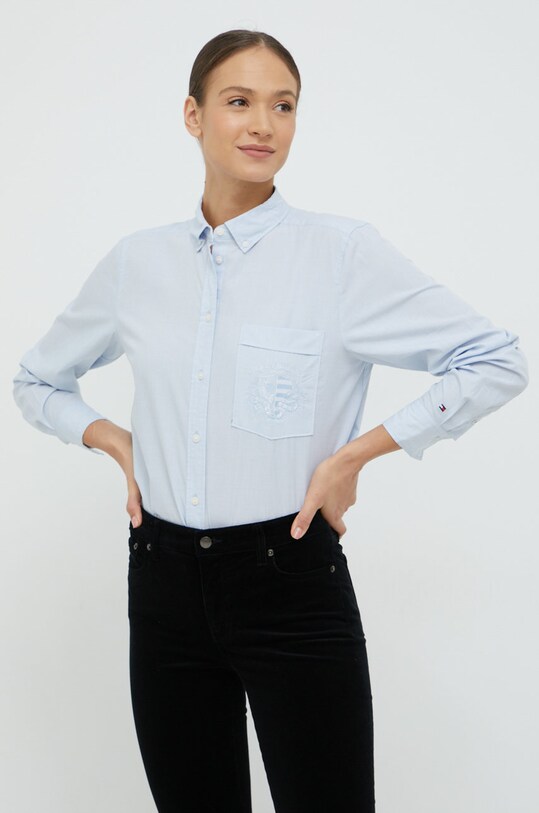 Βαμβακερό πουκάμισο Tommy Hilfiger WW0WW35137.9BYY μπλε