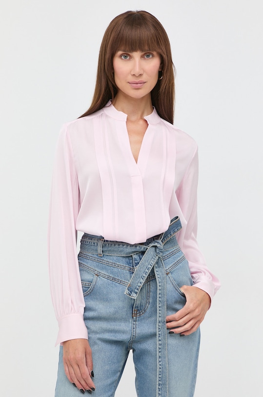 BOSS koszula jedwabna z elastanem różowy 50472082