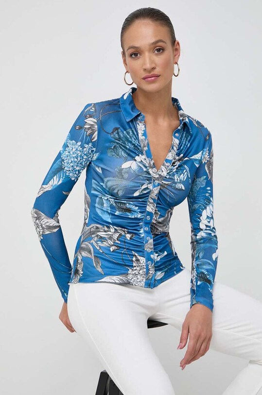 Πουκάμισο Guess με ελαστάν μπλε W2BP43.KBEM0