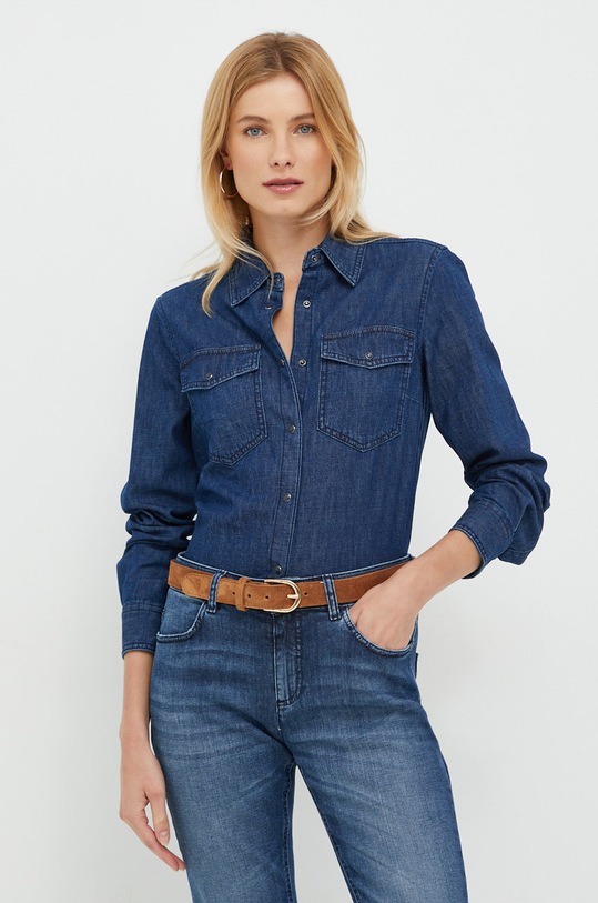 Sisley koszula jeansowa bawełna granatowy 5FV6LQ028.902