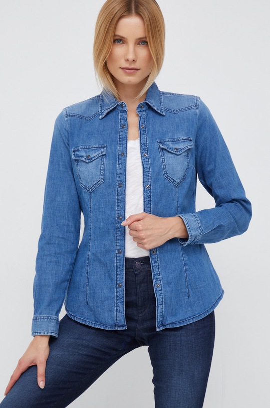 Sisley koszula jeansowa z elastanem niebieski 5TKL5QF66.901