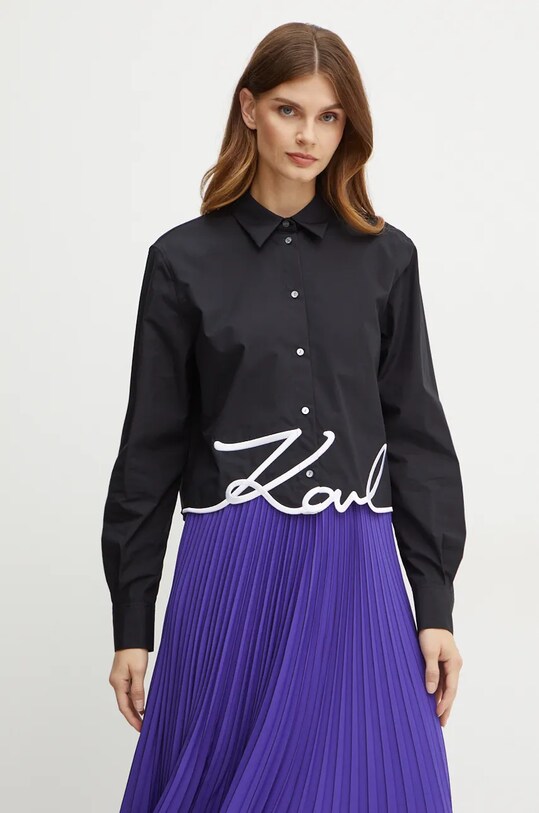 Бавовняна сорочка Karl Lagerfeld довгий чорний 226W1605