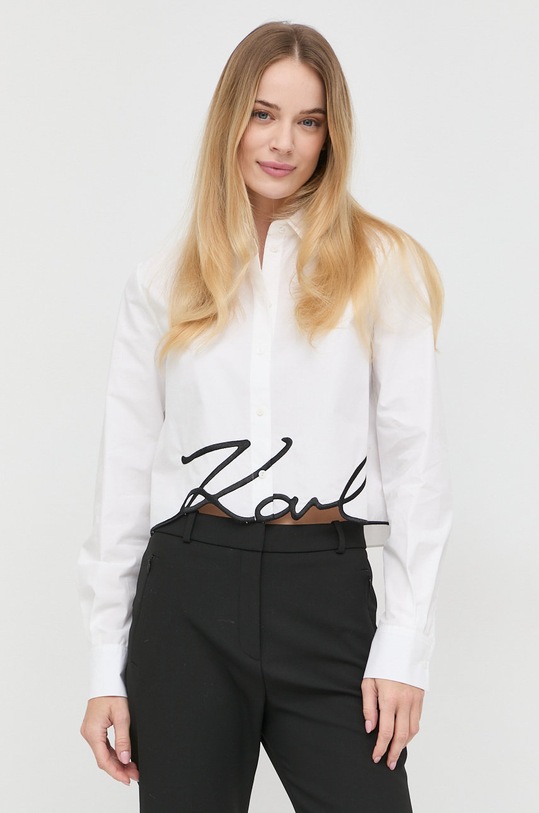 Bombažna srajca Karl Lagerfeld bela 226W1605