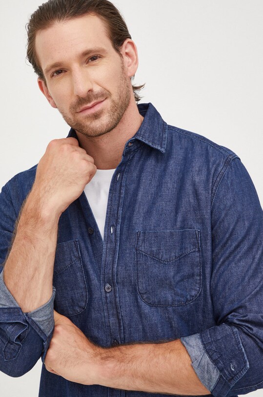 Sisley koszula jeansowa regular granatowy 5FV6SQ017.902