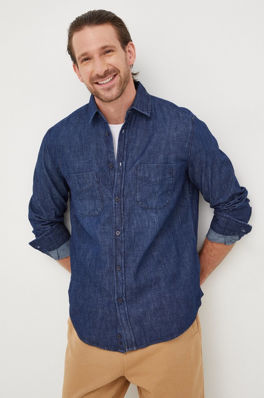 Sisley koszula jeansowa 5FV6SQ017.902 granatowy