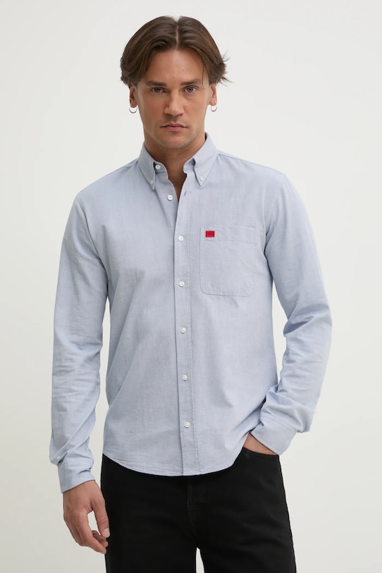 Bavlněná košile HUGO slim modrá 50479302