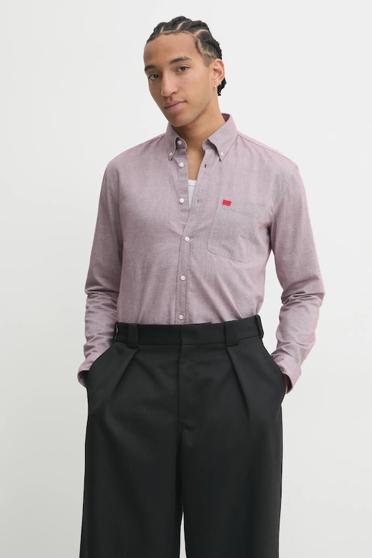 HUGO koszula bawełniana bawełna różowy 50479302