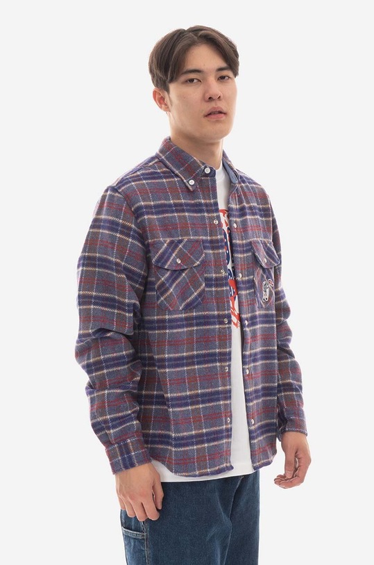 Billionaire Boys Club wool blend shirt Check B22317 violet