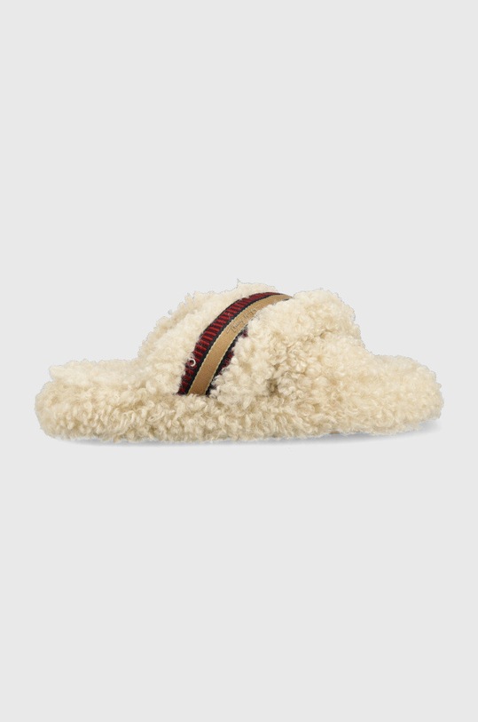 Tommy Hilfiger kapcie Sherpa Fur Home Slippers Straps beżowy FW0FW06576.ACI