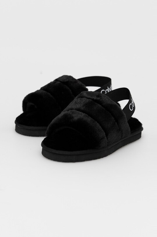 Παντόφλες Calvin Klein Jeans Home Slipper Fakefur Elastic YW0YW00751.BDS μαύρο AW22