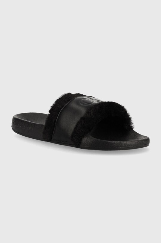 Παντόφλες Calvin Klein Jeans Slide W/fake Fur YW0YW00754.BDS μαύρο AW22