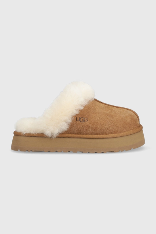 Kućne papuče od brušene kože UGG W Disquette smeđa 1122550.CHE