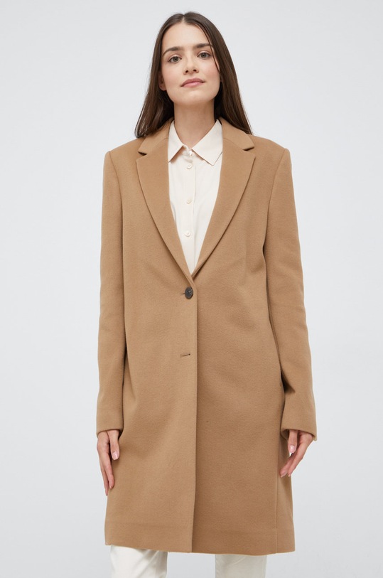 Calvin Klein płaszcz wełniany bez kaptura beżowy K20K204155.9BYY