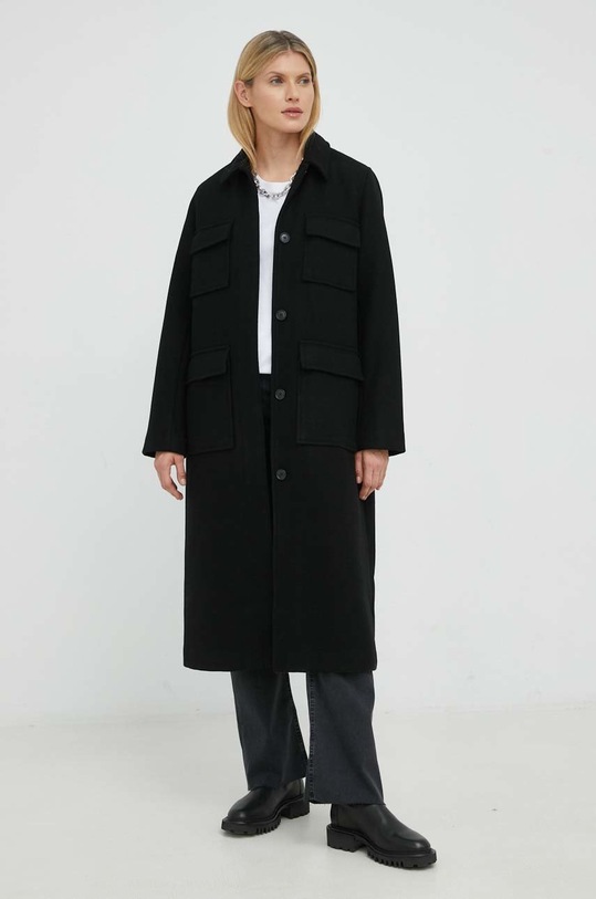 Vlněný kabát Samsoe Samsoe F22300025 černá AW22
