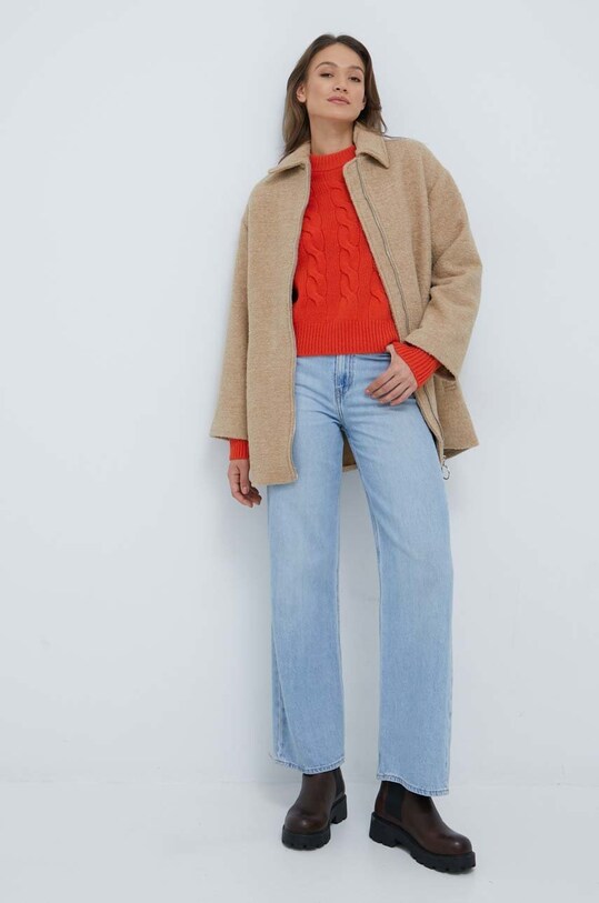 Пальто с примесью шерсти United Colors of Benetton 2WDPDN00Z.993 бежевый AW22