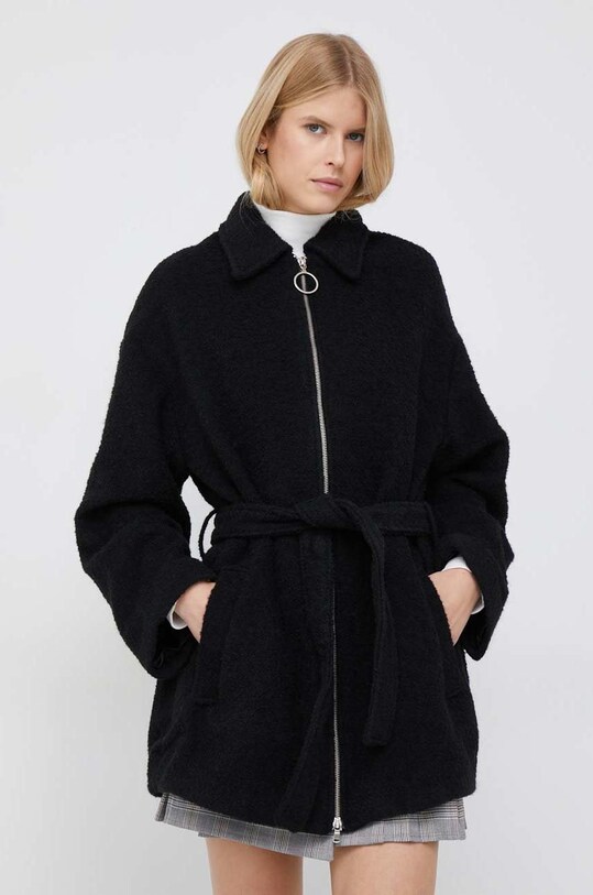 Plašč s primesjo volne United Colors of Benetton Oversize črna 2WDPDN00Z.700