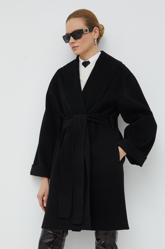 Vlněný kabát By Malene Birger Trullas bez kapuce černá Q71360003Z