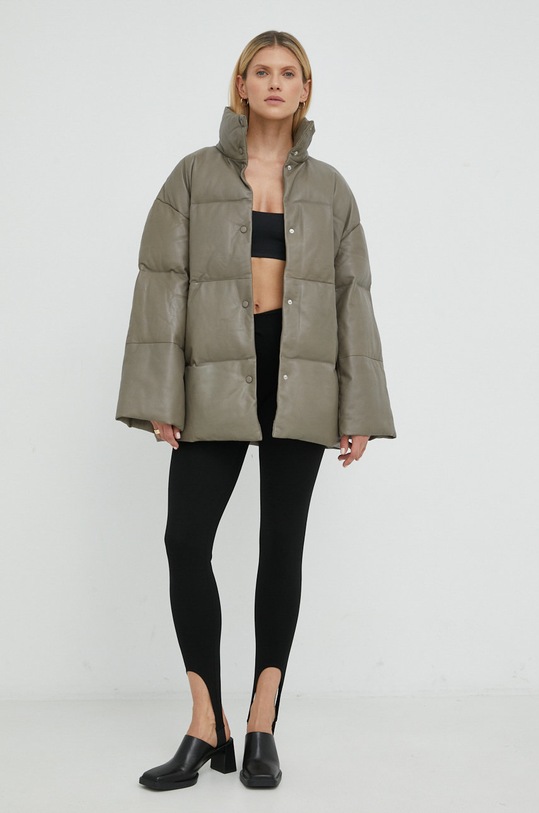 Kožna jakna Samsoe Samsoe F22300227 siva AW22