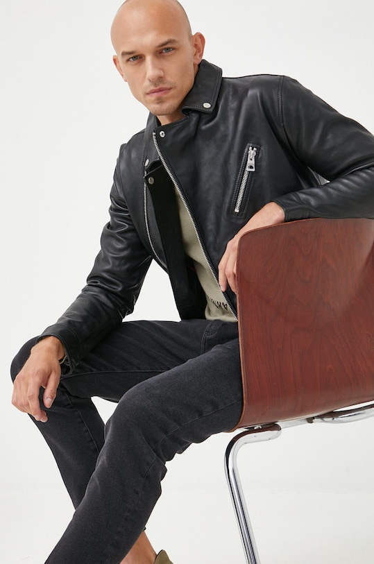 Шкіряна куртка Guess лицьова шкіра чорний M2YL12.L0QN0