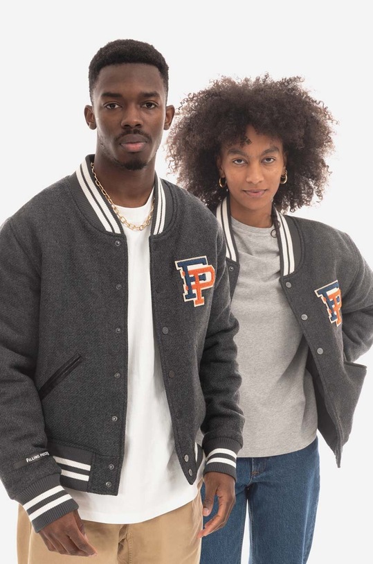 Filling Pieces kurtka bomber z domieszką wełny Varsity Jacket bez kaptura szary 81422201874