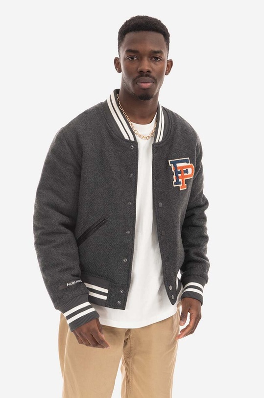 Filling Pieces kurtka bomber z domieszką wełny Varsity Jacket 81422201874 szary AW22