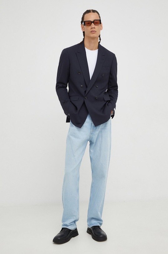 Tiger Of Sweden sacou din lana cu captuseala bleumarin T70755004