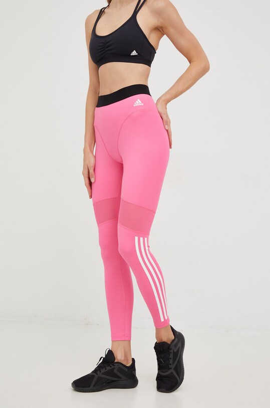 adidas Performance leggins de antrenament Hyperglam 3-stripes tricotaj roz HK9989