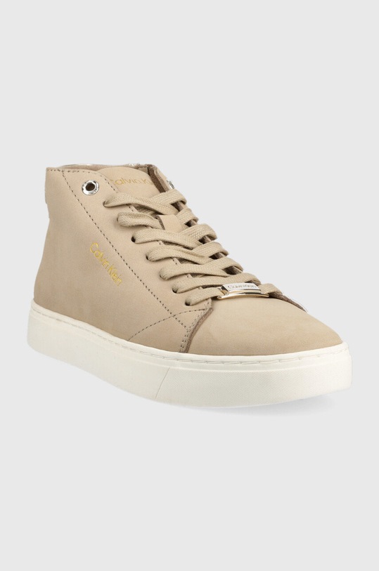 Calvin Klein sneakers din piele intoarsă Cupsole Unlined High Top HW0HW01174.PCV bej AW22