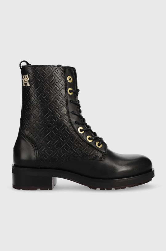 Kožne čizme Tommy Hilfiger Th Monogram Biker Boot zrnata koža crna FW0FW06817.BDS