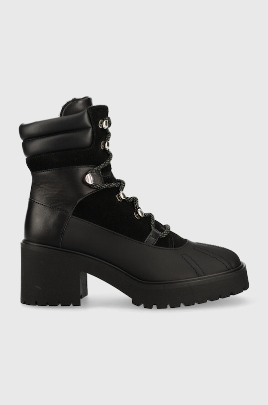 Kožne gležnjače Tommy Hilfiger Heel Laced Outdoor Boot na vezanje crna FW0FW06804.0GK