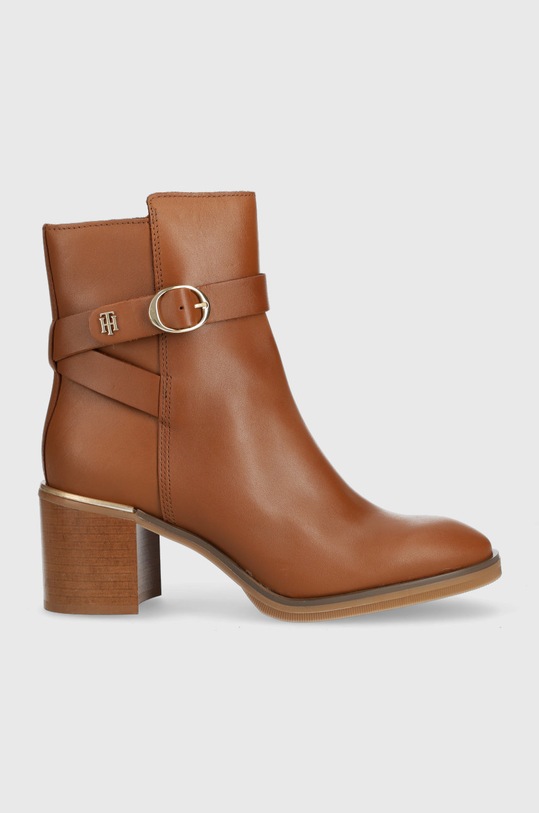 Kožené kotníkové boty Tommy Hilfiger Th Belt Heeled Boot nezateplené hnědá FW0FW06766.GTU