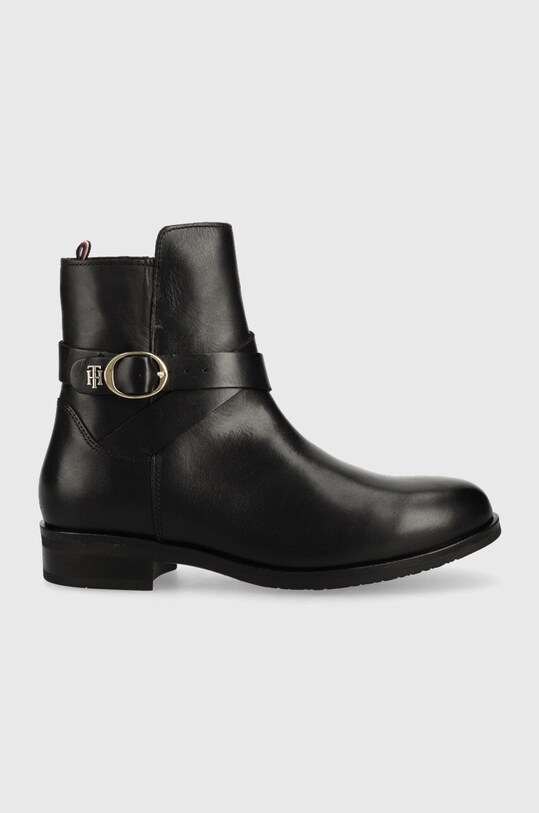 Tommy Hilfiger botki skórzane Th Belt Flat Boot płaski czarny FW0FW06753.BDS