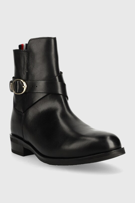 Tommy Hilfiger botki skórzane Th Belt Flat Boot FW0FW06753.BDS czarny AW22