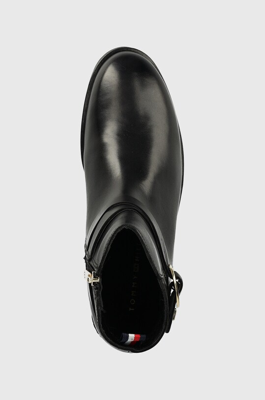Kožené členkové topánky Tommy Hilfiger Th Belt Flat Boot čierna FW0FW06753.BDS