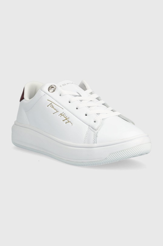 Tommy Hilfiger sneakersy skórzane Signature Court Sneaker FW0FW06738.YBR biały AW22