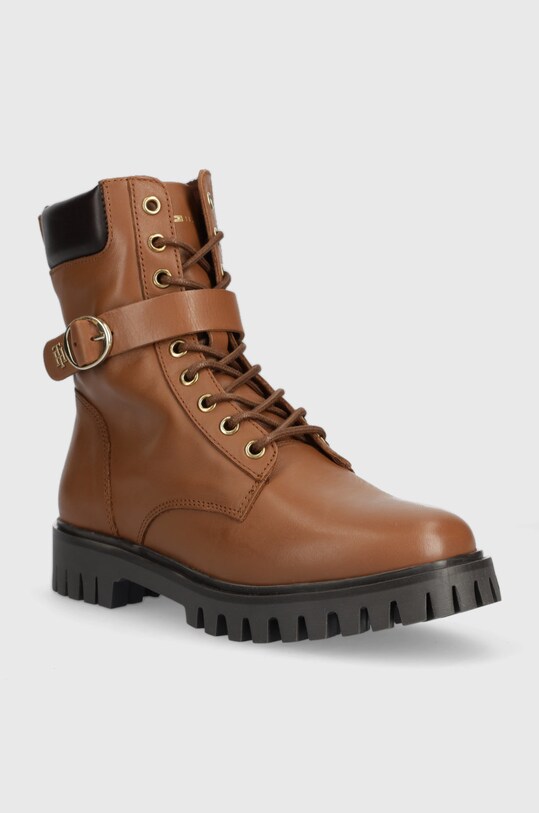 Tommy Hilfiger botki skórzane Buckle Lace Up FW0FW06734.GTU brązowy AW22