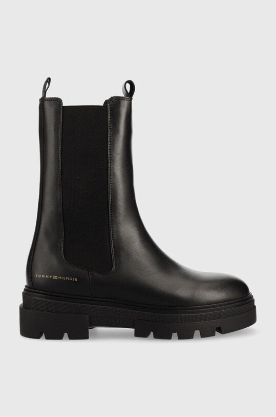 Кожаные полусапоги Tommy Hilfiger Monochromatic Chelsea Boot без утепления чёрный FW0FW06730.BDS