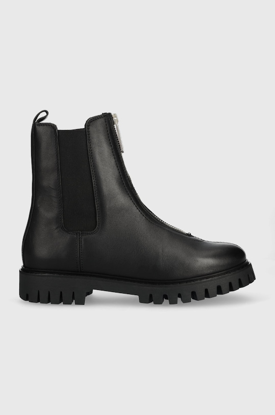 Tommy Hilfiger bőr bokacsizma Zip Boot lapos fekete FW0FW06727.BDS