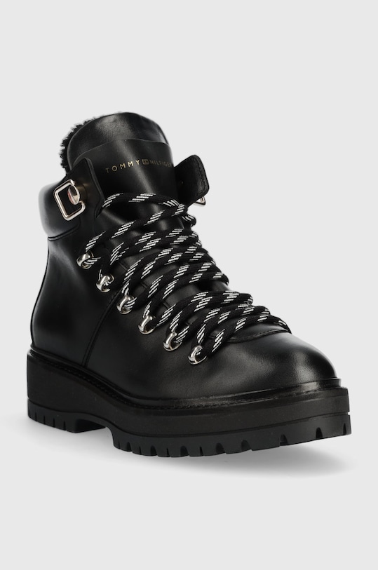 Členkové topánky Tommy Hilfiger Leather Outdoor Flat Boot FW0FW06725.BDS čierna AW22