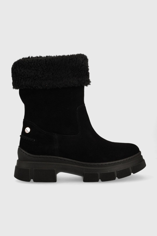 Σουέτ μπότες Tommy Hilfiger Warm Lining Suede Low Boot δέρμα σαμουά μαύρο FW0FW06650.BDS