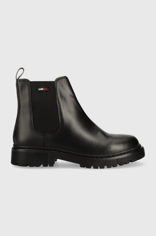 Tommy Jeans bőr bokacsizma Tommy Jeans Flat Chelsea nem szigetelt fekete EN0EN01986.BDS