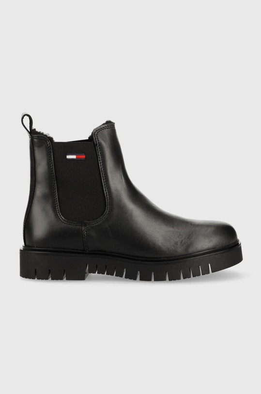 Tommy Jeans sztyblety skórzane Warmlined Chelsea Boot płaski czarny EN0EN01991.BDS