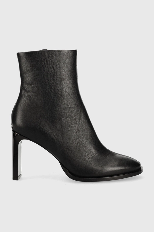 Calvin Klein botki skórzane Curved Stil Ankle Boot 80 słupek czarny HW0HW01240.BAX