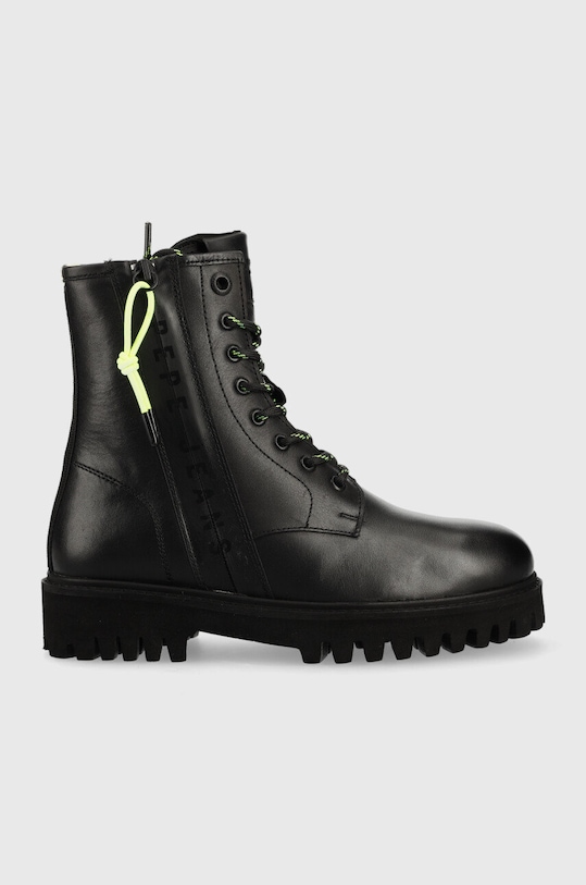 Pepe Jeans botki skórzane Trucker Laces W płaski czarny PLS50451.999