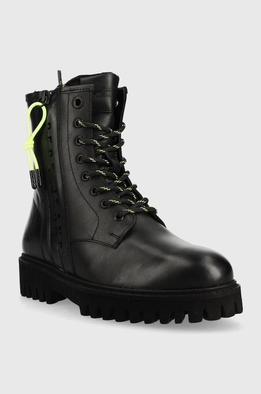 Pepe Jeans botki skórzane Trucker Laces W PLS50451.999 czarny AW22