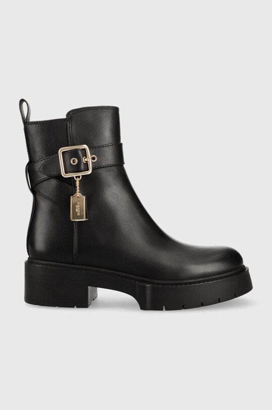 Кожаные полусапожки Coach Lacey Leather Bootie без утепления чёрный CB995.BLK